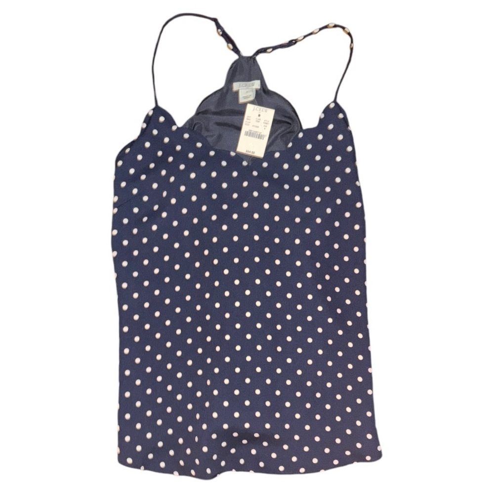 J. Crew Navy & White Polka Dot Scalloped Cami Tank Top